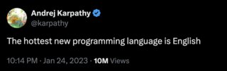 Karpathy tweet: The hottest new programming language is English